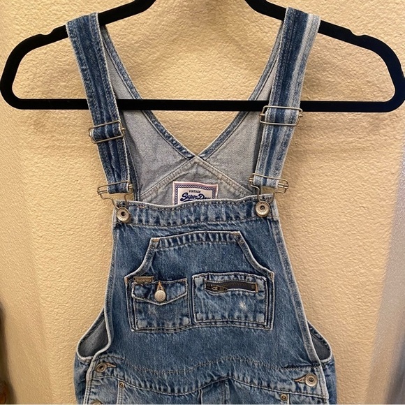 SUPERDRY Blue Frayed Hem Lace Trim Jean Short Overalls Size 4 - Picture 2 of 9